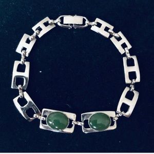 Genuine jade and silver bracelet